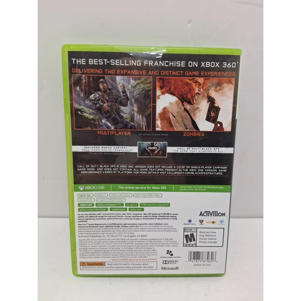 Call of Duty Black Ops III 3 Xbox 360 Activision 2015 Multiplayer Zombies NTSC